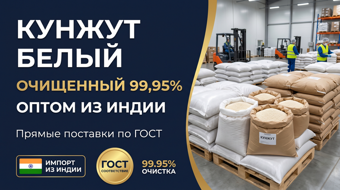 Кунжут белый очищенный 99,95% оптом из Индии: ГОСТ