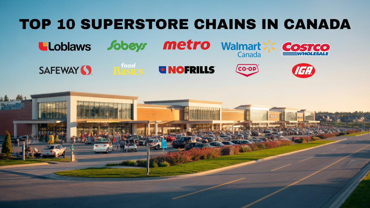 Top 10 Superstore Chains in Canada, Loblaw, Sobeys, Metro Inc, Walmart Canada, Costco Wholesale, Safeway, Food Basics, No Frills, Co-op Food Stores, IGA