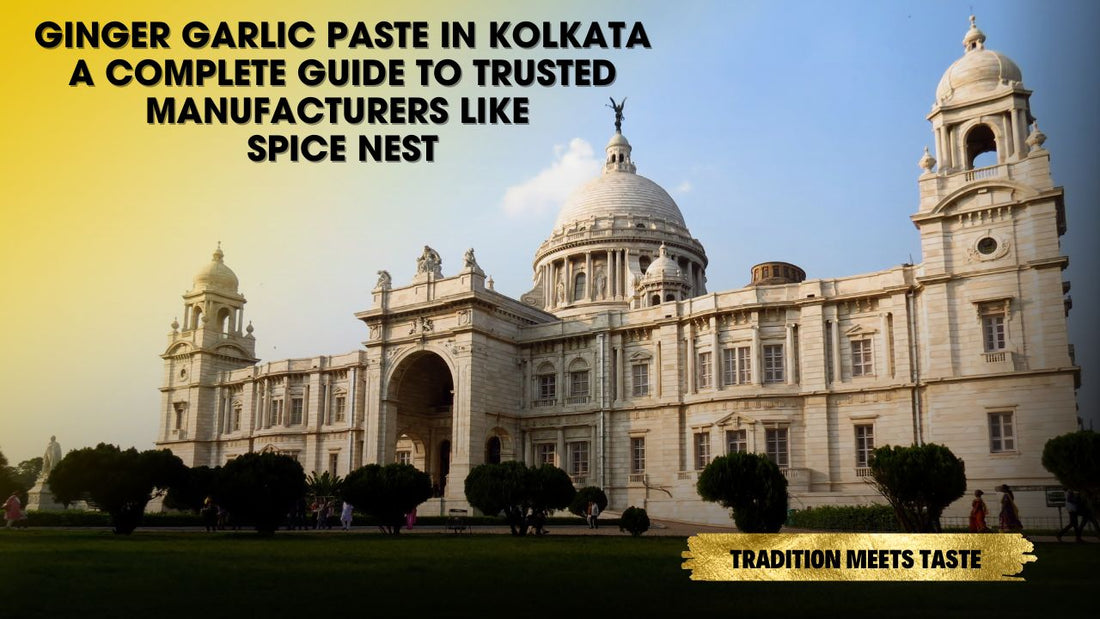 Ginger garlic paste factory worker inspecting paste quality at Spice Nest facility