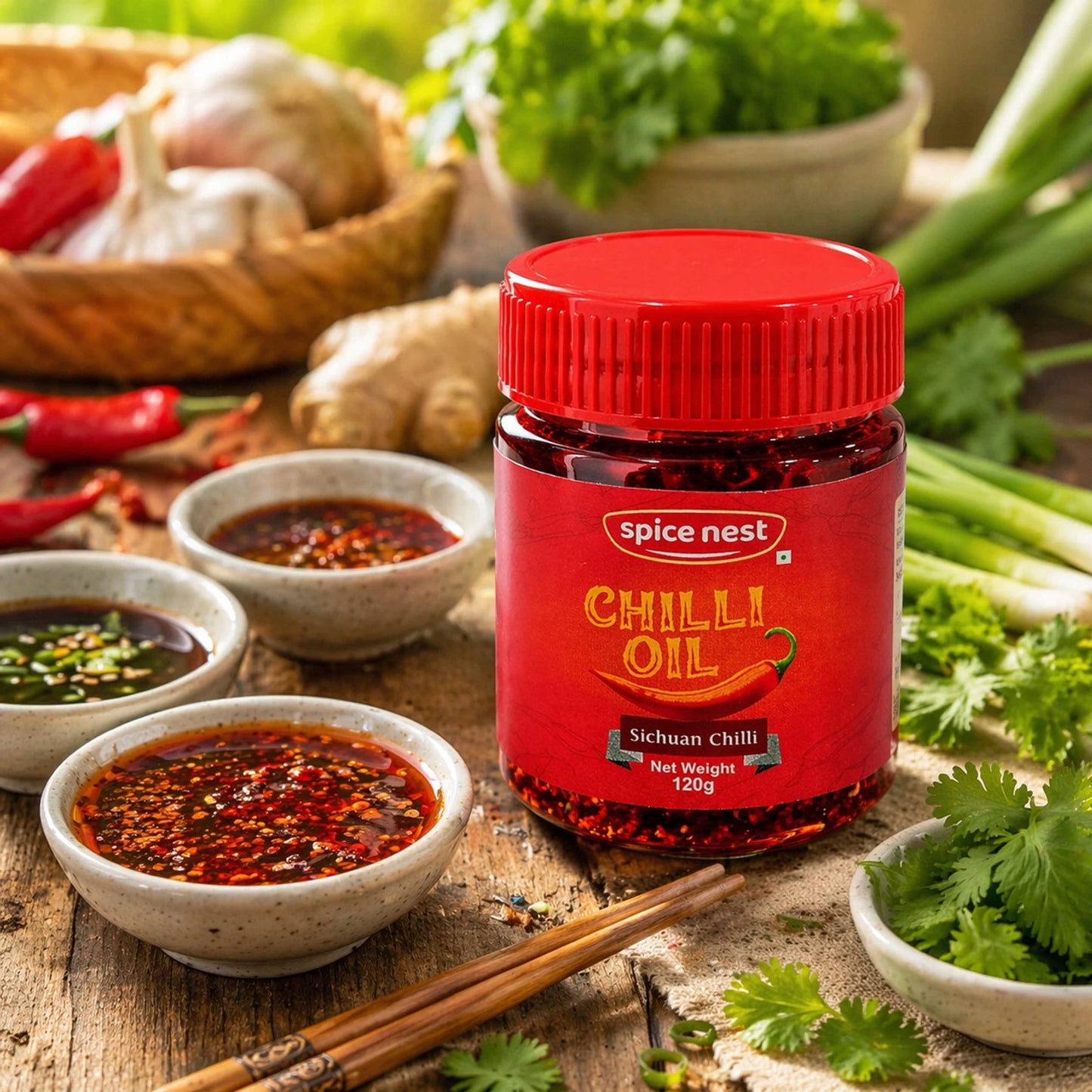 Spice Nest Chilli Oil 120g – Spicy Chilli Garlic Oil for Noodles, Momos & Dumplings