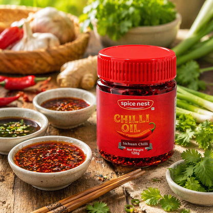 Spice Nest Chilli Oil 120g – Spicy Chilli Garlic Oil for Noodles, Momos & Dumplings