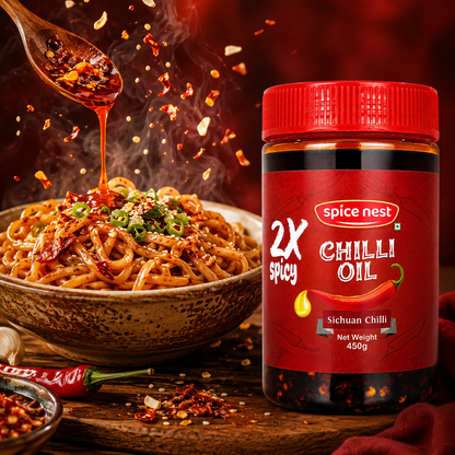 Spice Nest 2X Spicy Chilli Oil 450g – Extra Hot Crispy Garlic Chilli Oil for Noodles, Momos & Fried Rice