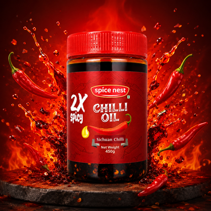 Spice Nest 2X Spicy Chilli Oil 450g – Extra Hot Crispy Garlic Chilli Oil for Noodles, Momos & Fried Rice