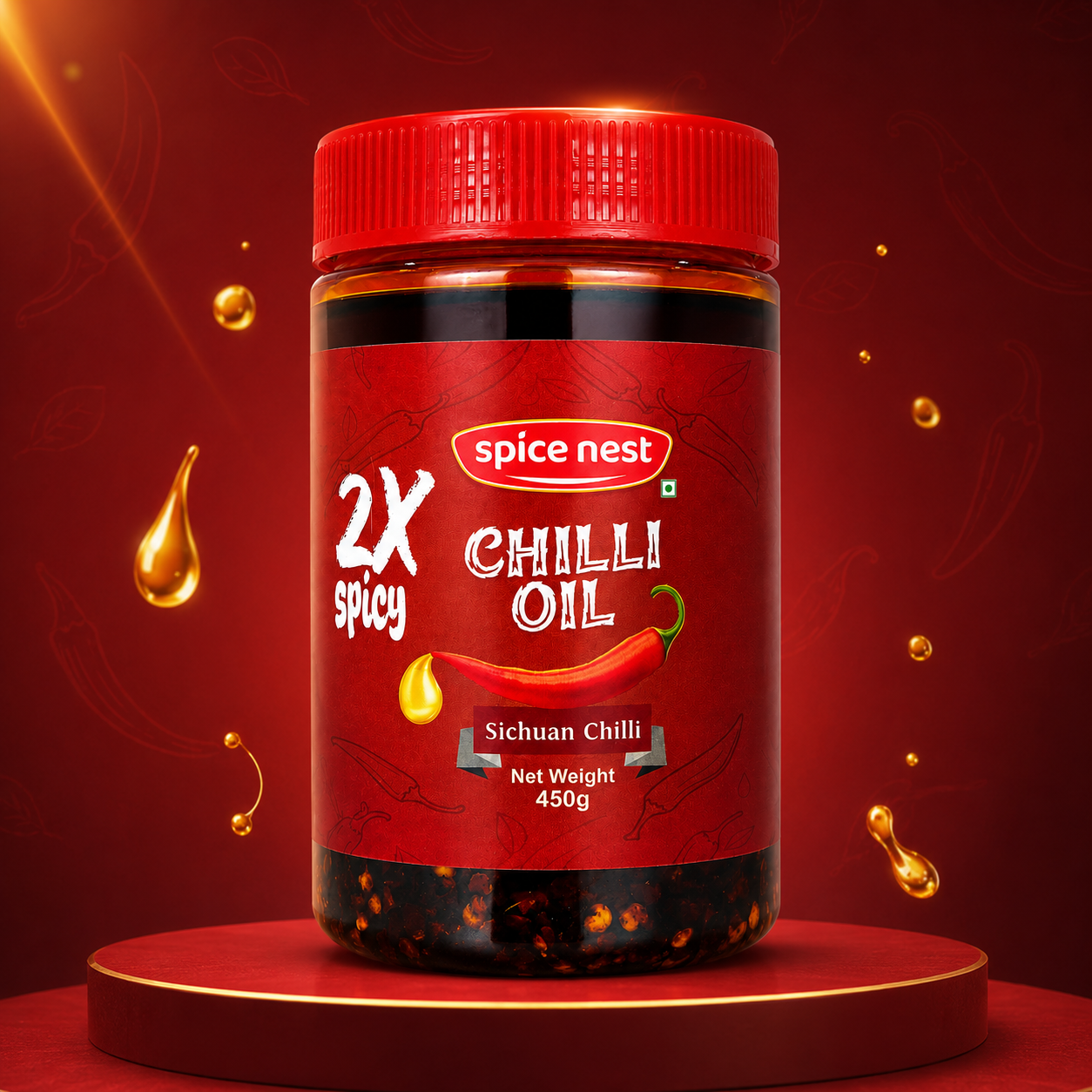 Spice Nest 2X Spicy Chilli Oil 450g – Extra Hot Crispy Garlic Chilli Oil for Noodles, Momos & Fried Rice