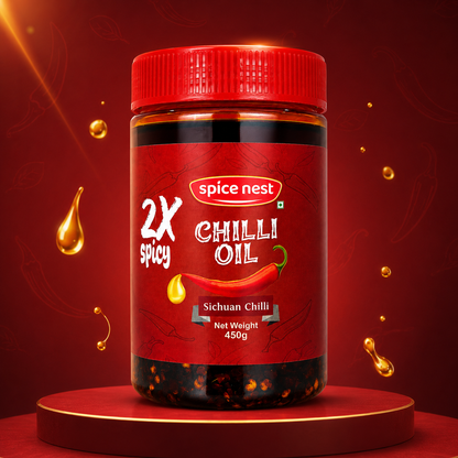 Spice Nest 2X Spicy Chilli Oil 450g – Extra Hot Crispy Garlic Chilli Oil for Noodles, Momos & Fried Rice