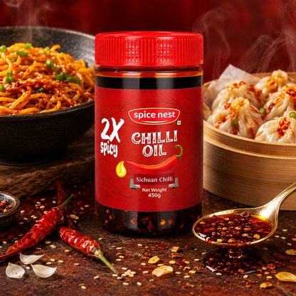 Spice Nest 2X Spicy Chilli Oil 450g – Extra Hot Crispy Garlic Chilli Oil for Noodles, Momos & Fried Rice