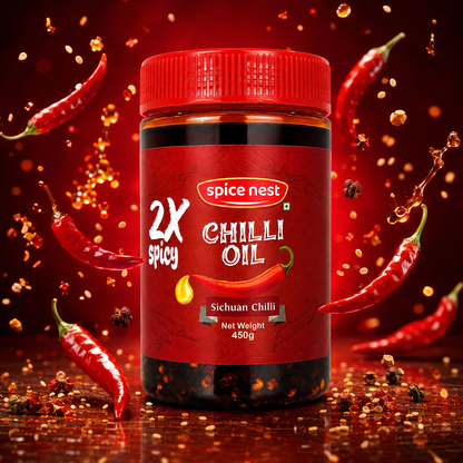 Spice Nest 2X Spicy Chilli Oil 450g – Extra Hot Crispy Garlic Chilli Oil for Noodles, Momos & Fried Rice