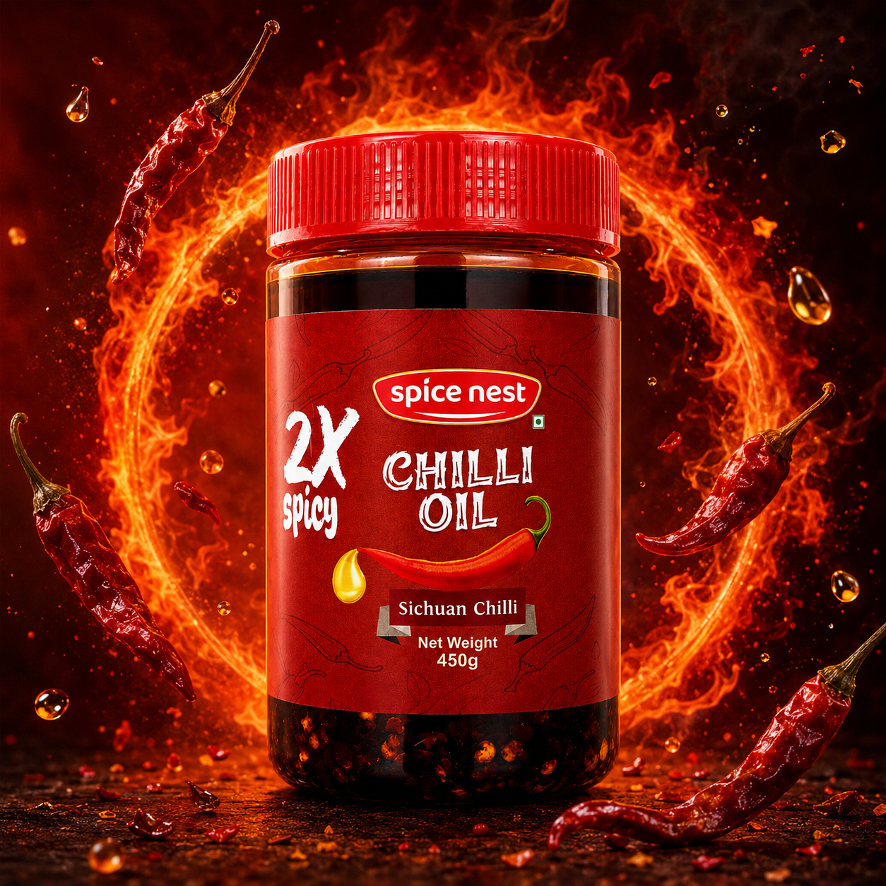 Spice Nest 2X Spicy Chilli Oil 450g – Extra Hot Crispy Garlic Chilli Oil for Noodles, Momos & Fried Rice