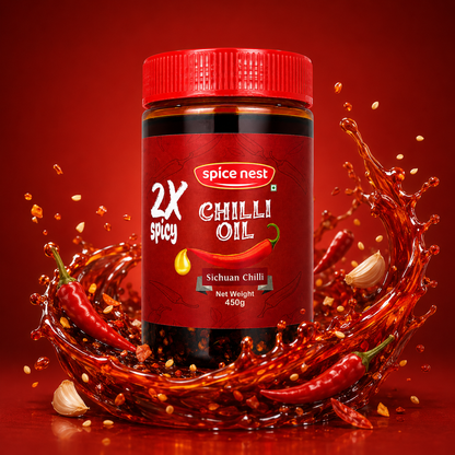 Spice Nest 2X Spicy Chilli Oil 450g – Extra Hot Crispy Garlic Chilli Oil for Noodles, Momos & Fried Rice