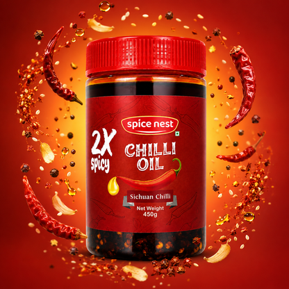 Spice Nest 2X Spicy Chilli Oil 450g – Extra Hot Crispy Garlic Chilli Oil for Noodles, Momos & Fried Rice