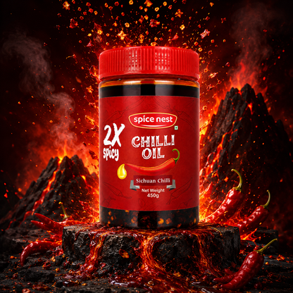 Spice Nest 2X Spicy Chilli Oil 450g – Extra Hot Crispy Garlic Chilli Oil for Noodles, Momos & Fried Rice