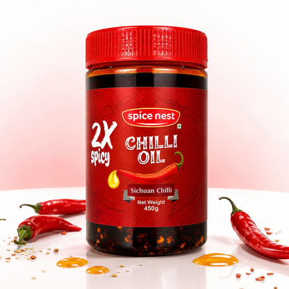 Spice Nest 2X Spicy Chilli Oil 450g – Extra Hot Crispy Garlic Chilli Oil for Noodles, Momos & Fried Rice