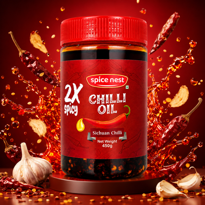 Spice Nest 2X Spicy Chilli Oil 450g – Extra Hot Crispy Garlic Chilli Oil for Noodles, Momos & Fried Rice