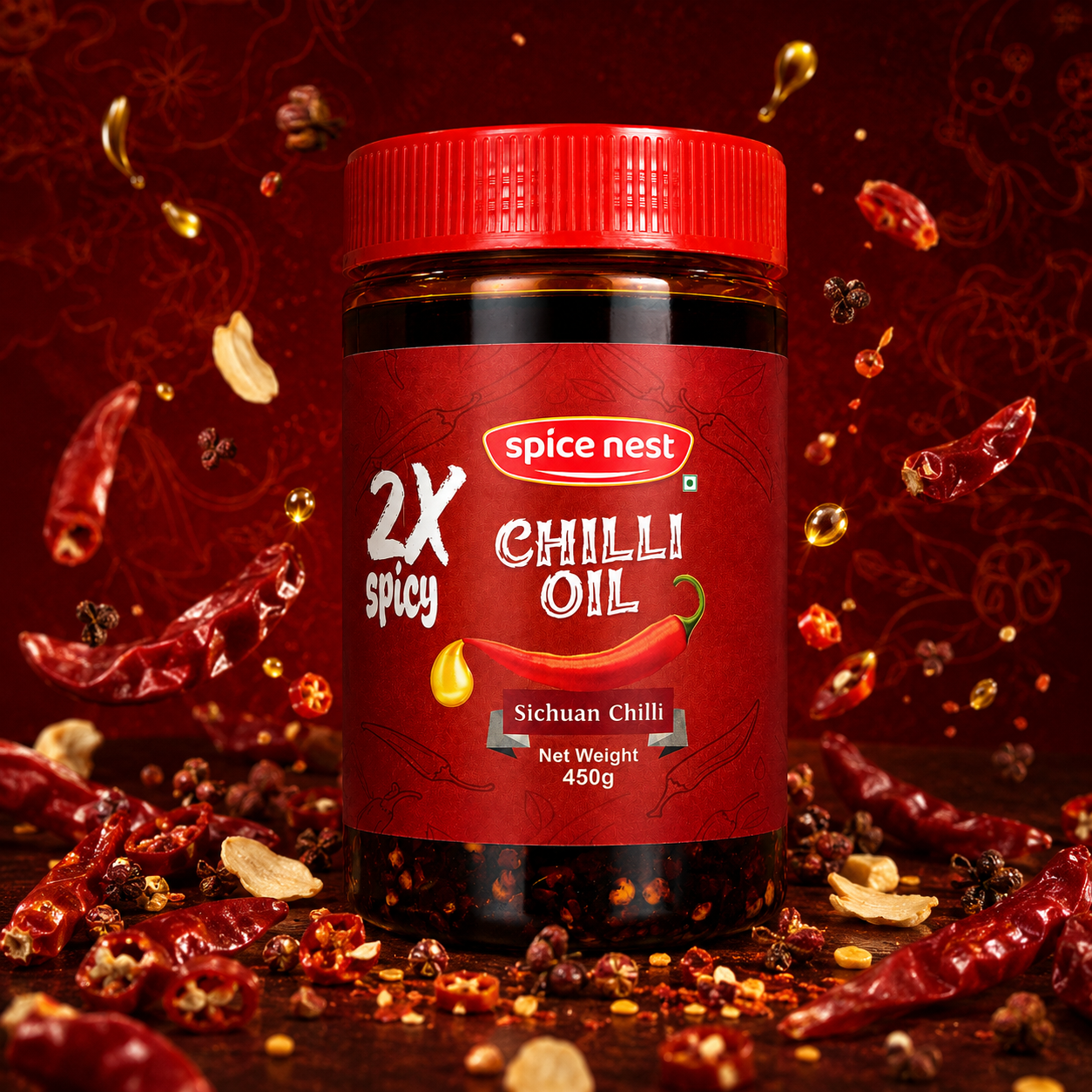 Spice Nest 2X Spicy Chilli Oil 450g – Extra Hot Crispy Garlic Chilli Oil for Noodles, Momos & Fried Rice