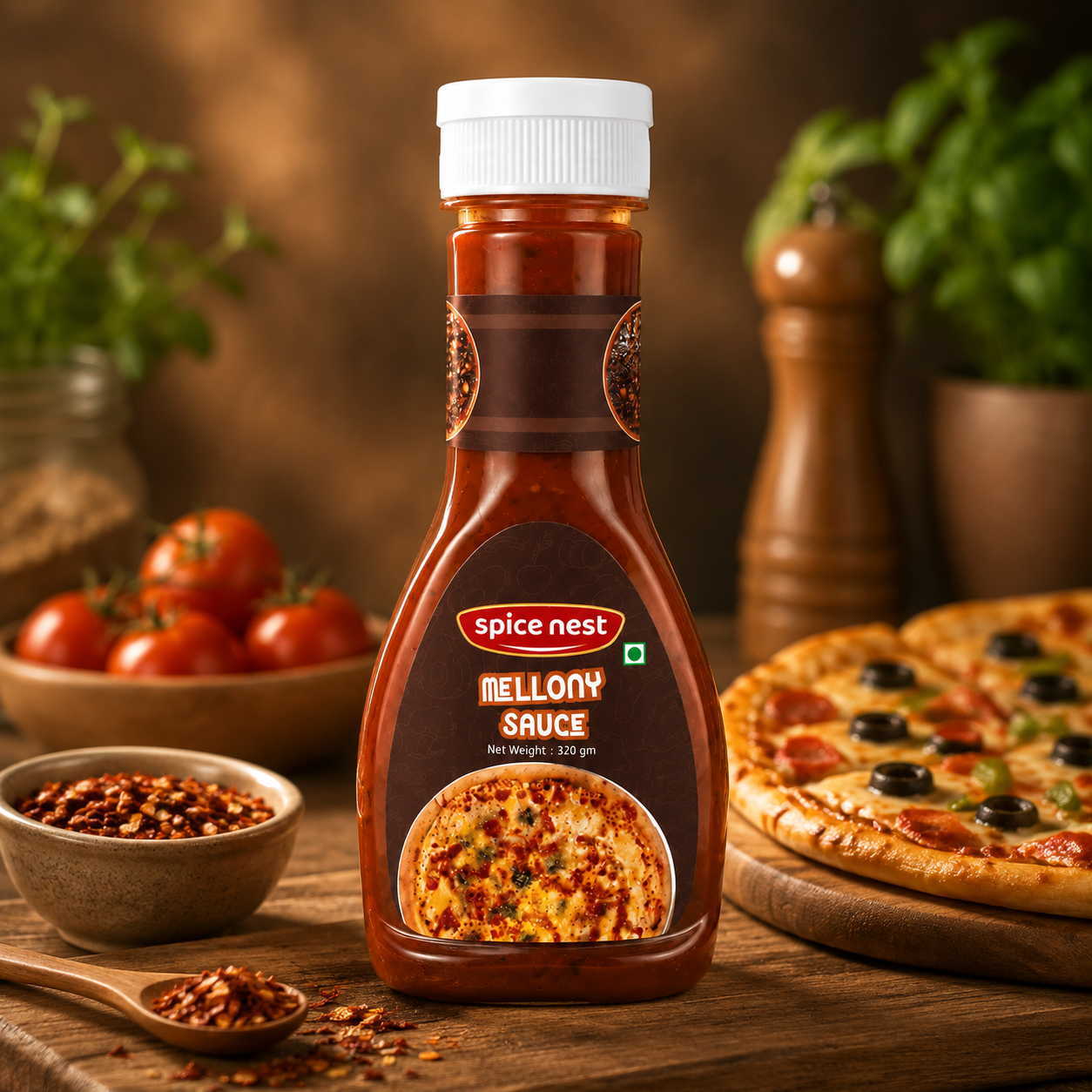 Spice Nest Mellony Pizza & Pasta Sauce 320g | Rich Tomato Blend | Indian Manufacturer & Global Exporter