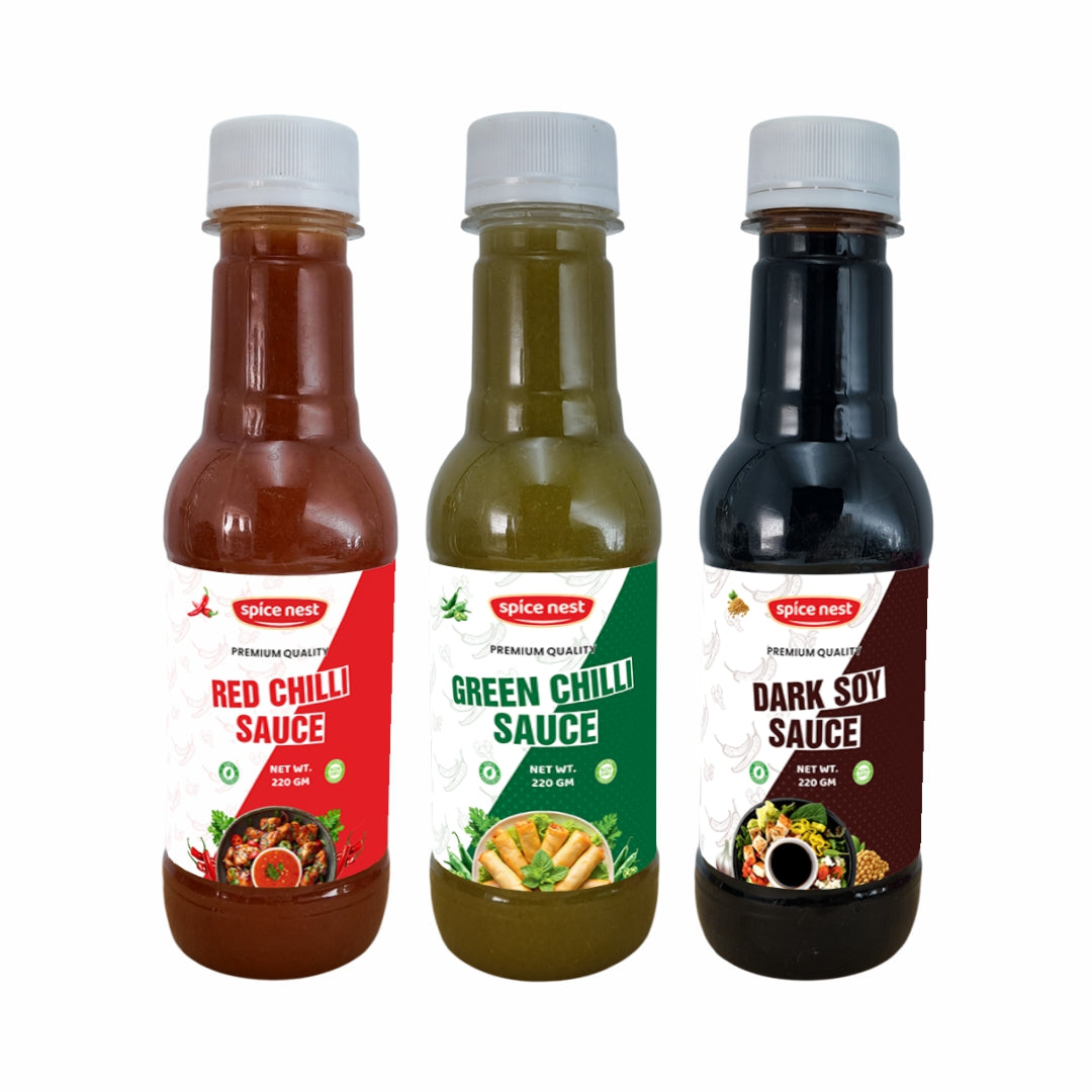 Spice Nest 5 Sauce Combo Pack – Green Chilli, Red Chilli, Dark Soya, Schezwan & Korean Gochujang Chili Paste