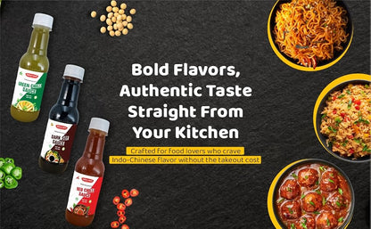 Flavors of Spice Nest: Red Chilli, Green Chilli & Soya Sauce Combo – Elevate Your Taste! featuring sauces and delicious dishes.