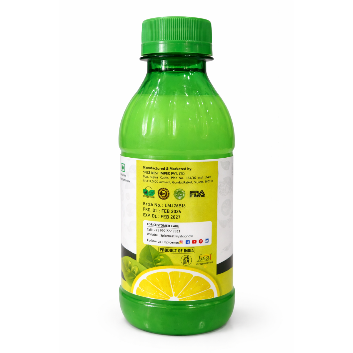 Spice Nest Lemon Juice 250ml | 99.99% Real Lemon Juice Concentrate | Ideal for Cooking, Baking, Mocktails & Salads | Refreshing Lemon Flavour