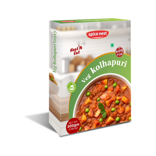 Ready to Eat Veg Kolhapuri retort pouch packaging 300g front view