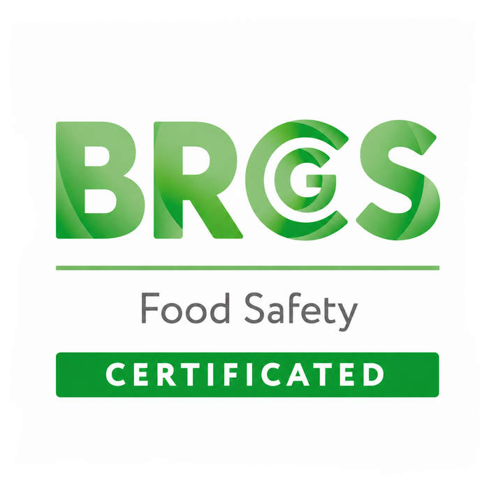 A square certification badge with a thin green border on a white background. The large green letters 'B R G S' appear at the top, with 'Food Safety' in gray text below and a green banner reading 'CERTIFICATED' at the bottom.