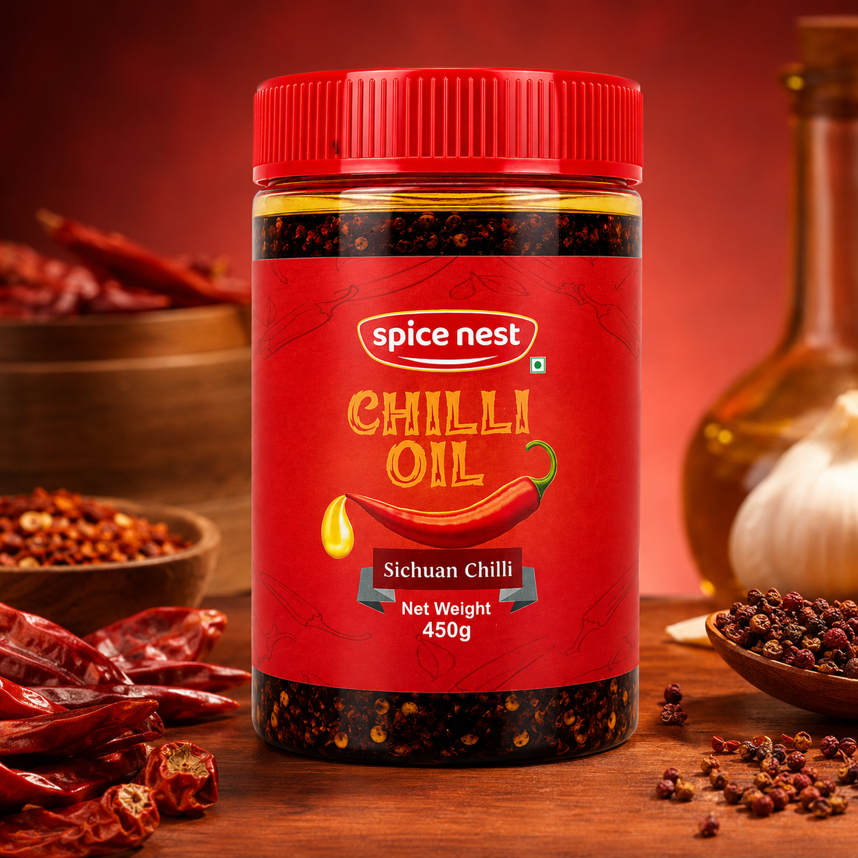 Spice Nest Chilli Oil 450g – Spicy Crispy Garlic Chilli Oil for Noodles, Momos, Fried Rice & Snacks