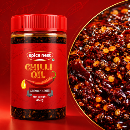 Spice Nest Chilli Oil 450g – Spicy Crispy Garlic Chilli Oil for Noodles, Momos, Fried Rice & Snacks