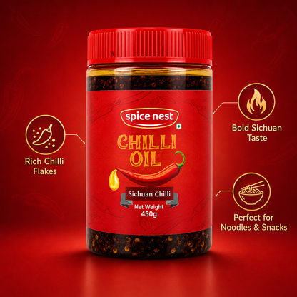 Spice Nest Chilli Oil 450g – Spicy Crispy Garlic Chilli Oil for Noodles, Momos, Fried Rice & Snacks