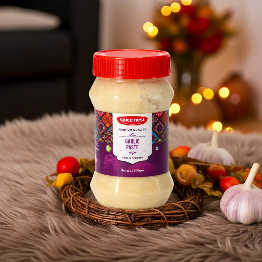 Fresh garlic paste cooking ingredient convenient jar packaging India
