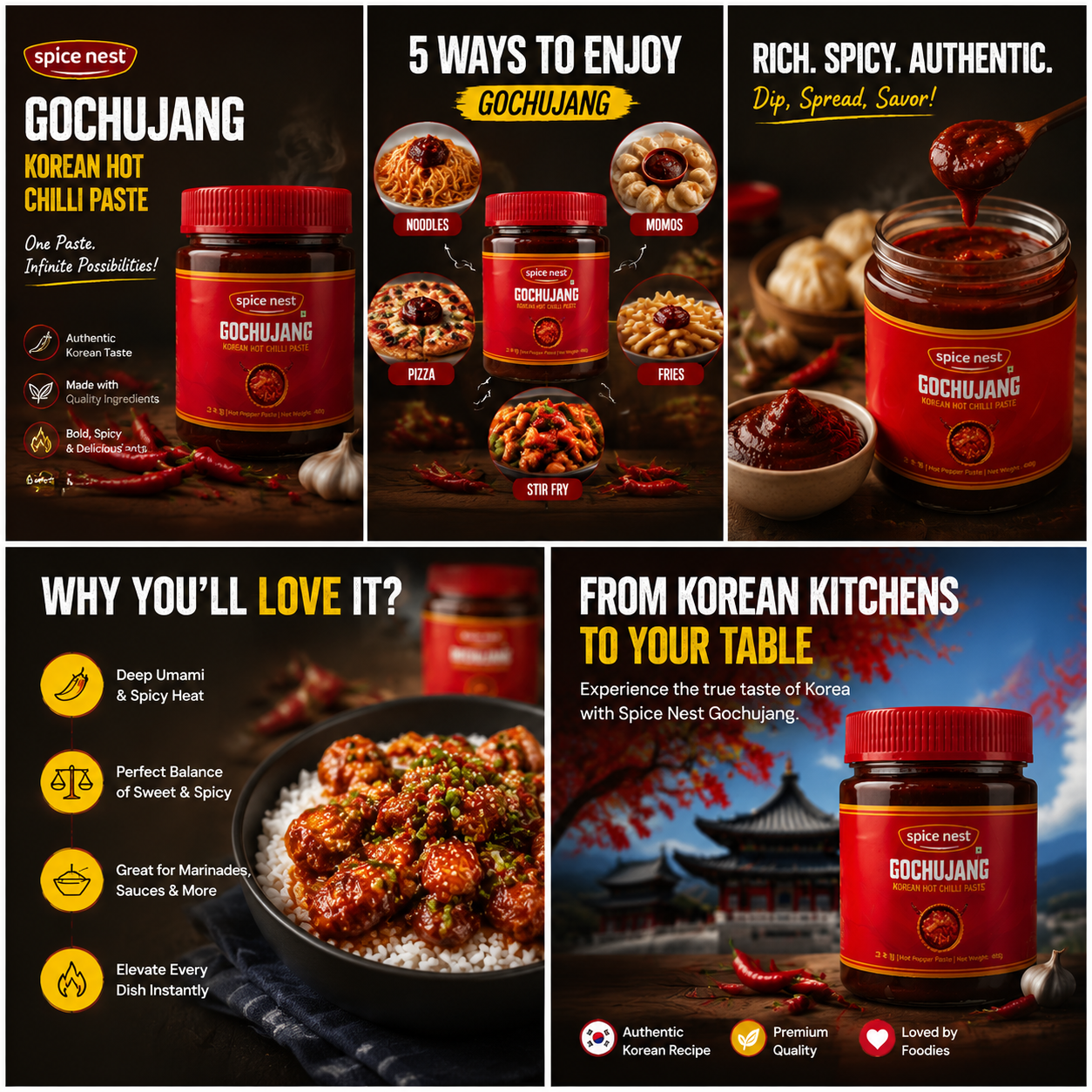 Spice Nest Korean Gochujang Chilli Paste 400g – Traditional Spicy Sauce for BBQ, Bibimbap & Tteokbokki