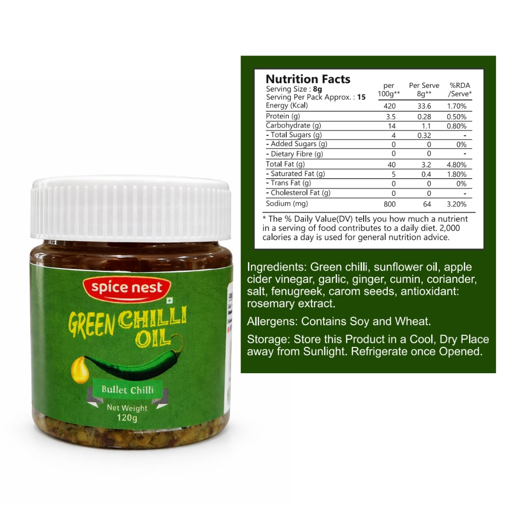Spice Nest Green Chilli Oil – Extra Hot | For Cooking, Dipping & Pizza | 120g