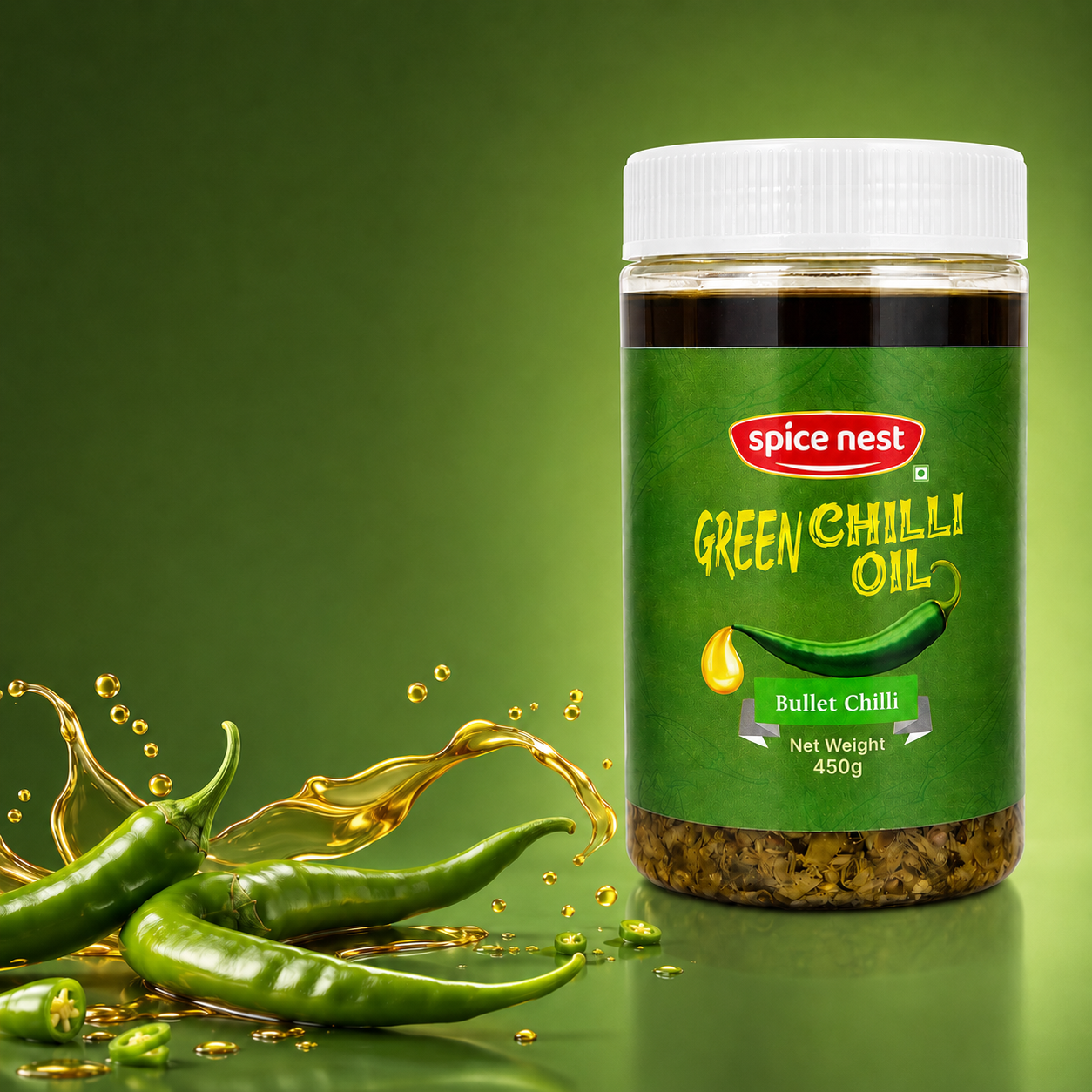 Spice Nest Green Chilli Oil 450g – Spicy Green Chilli Garlic Oil for Noodles, Momos & Snacks