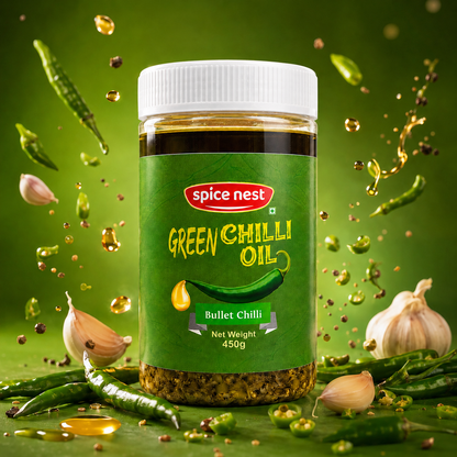 Spice Nest Green Chilli Oil 450g – Spicy Green Chilli Garlic Oil for Noodles, Momos & Snacks