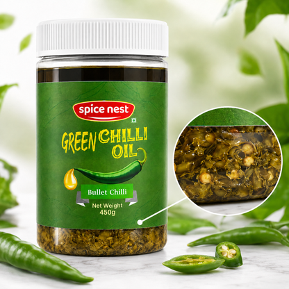 Spice Nest Green Chilli Oil 450g – Spicy Green Chilli Garlic Oil for Noodles, Momos & Snacks