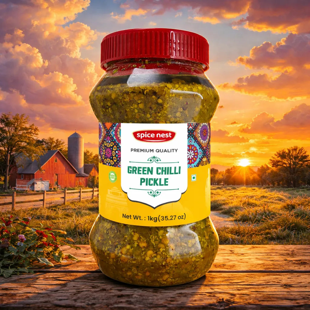 Spice Nest green chilli pickle 1kg fresh green chilies aromatic spices