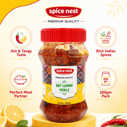 Traditional Indian hot lemon pickle authentic taste from Spice Nest multiple sizes