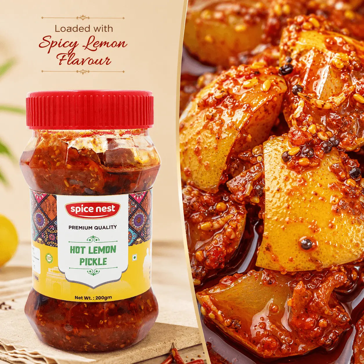 Spice Nest spicy lemon achar tangy pickle with mustard fenugreek turmeric available 200g to 1kg