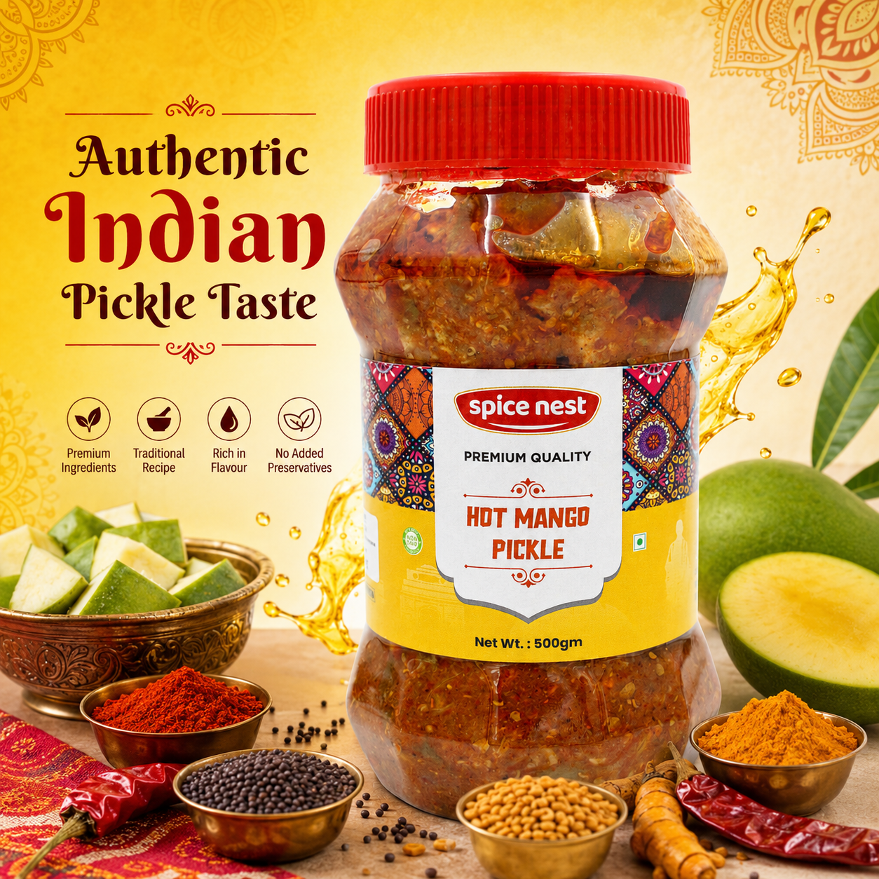 Spice Nest Hot Mango Pickle – Extra Spicy Indian Aam Ka Achar, Homemade Style
