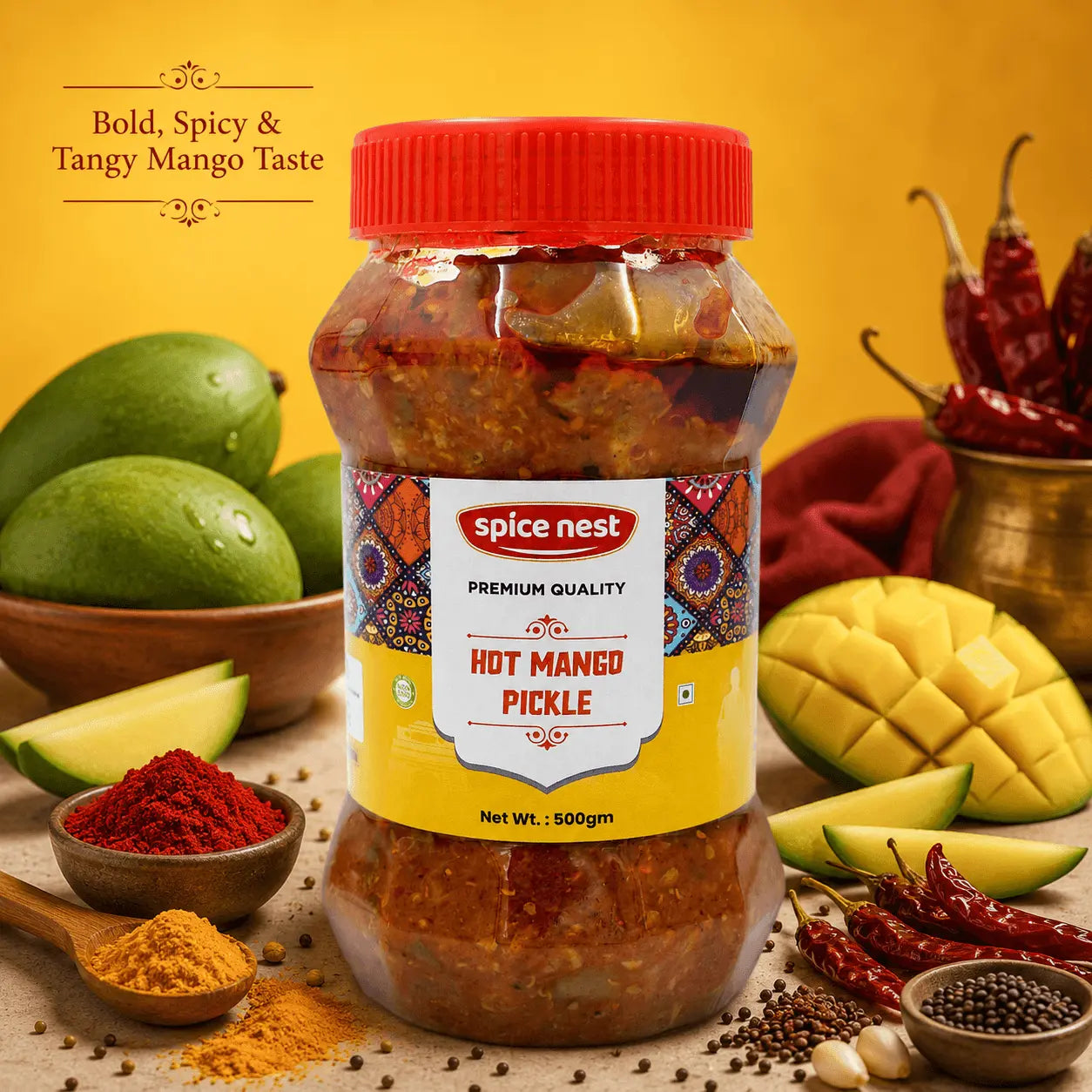 Spice Nest hot mango aam ka achar with turmeric mustard and red chilli powder