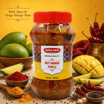 Spice Nest hot mango aam ka achar with turmeric mustard and red chilli powder