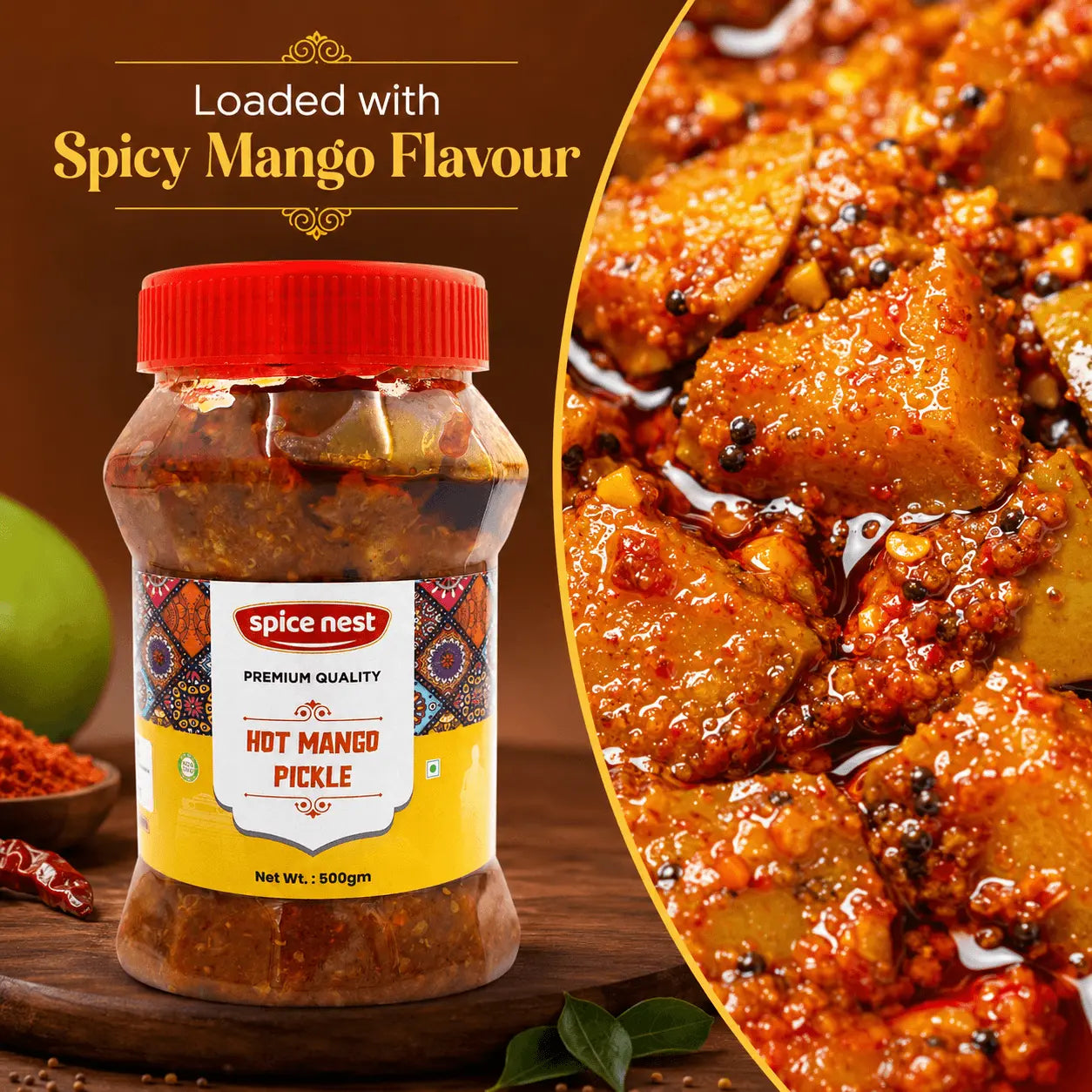Spice Nest authentic homemade style hot mango pickle with Indian spices
