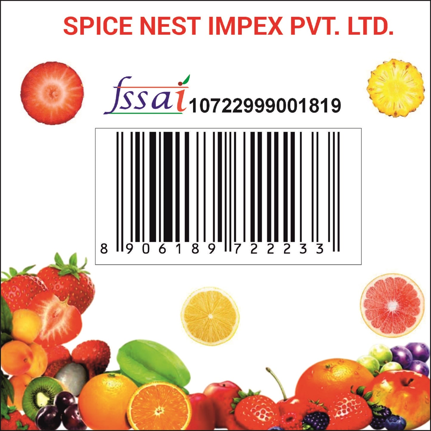 Pineapple jam packaging featuring Spice Nest logo and fresh fruit illustrations.