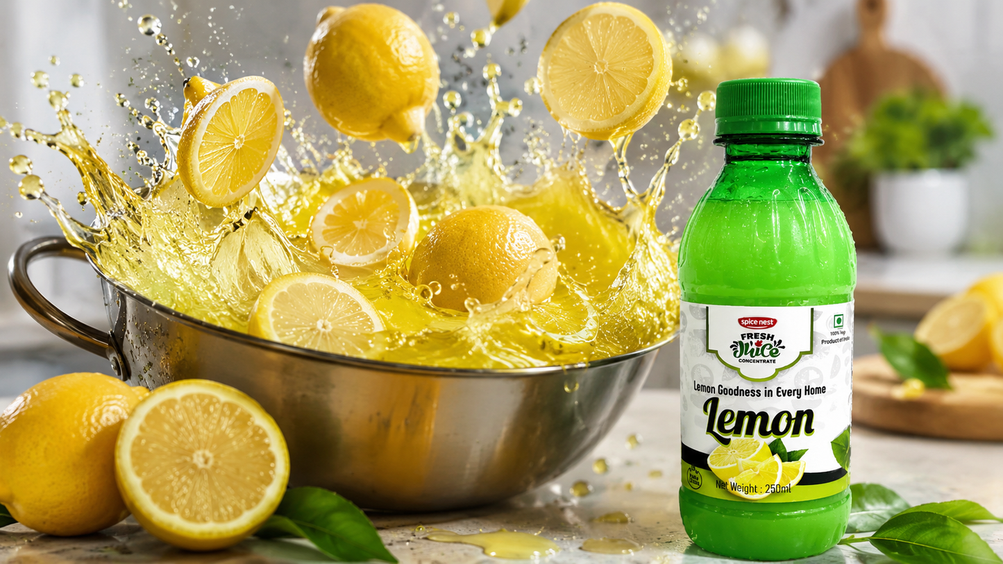 Spice Nest Lemon Juice 250ml | 99.99% Real Lemon Juice Concentrate | Ideal for Cooking, Baking, Mocktails & Salads | Refreshing Lemon Flavour