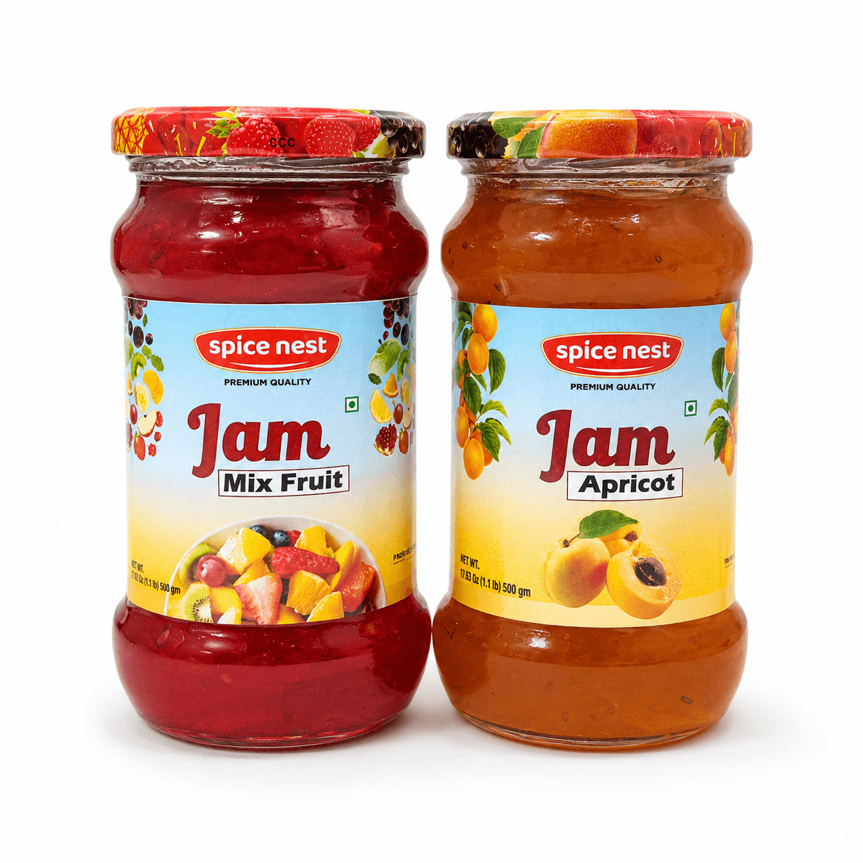 Spice Nest Twin Delight jam combo with mixed fruit and apricot flavors