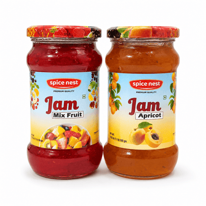 Spice Nest Twin Delight jam combo with mixed fruit and apricot flavors