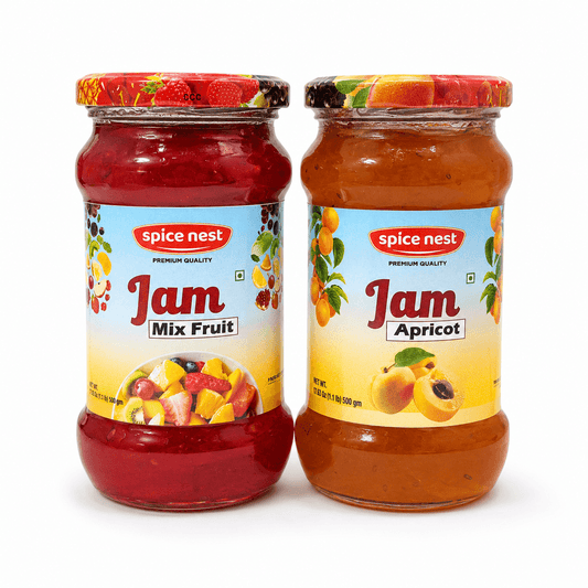 Spice Nest Twin Delight jam combo with mixed fruit and apricot flavors