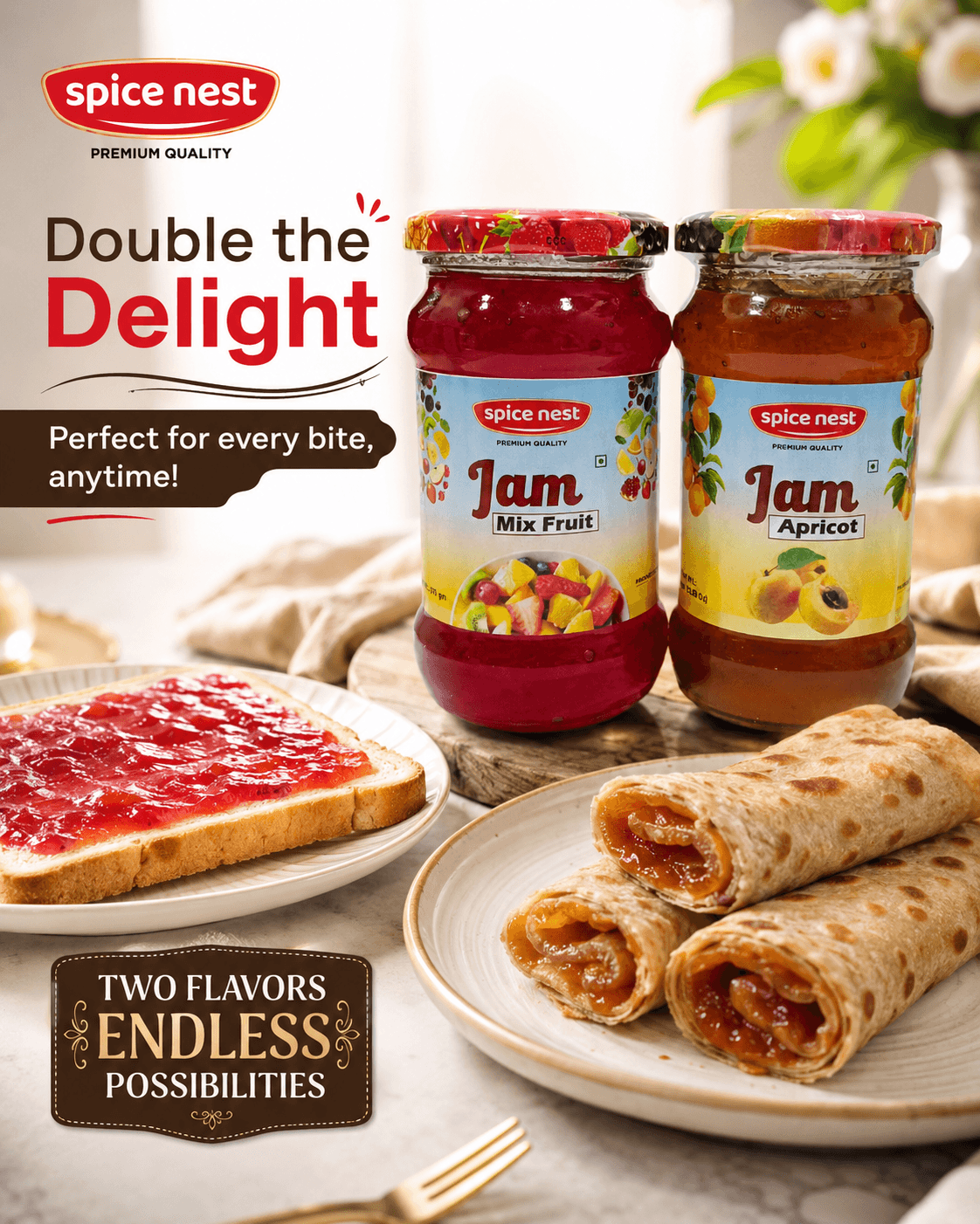 Mixed fruit and apricot jam combo by Spice Nest perfect for all ages