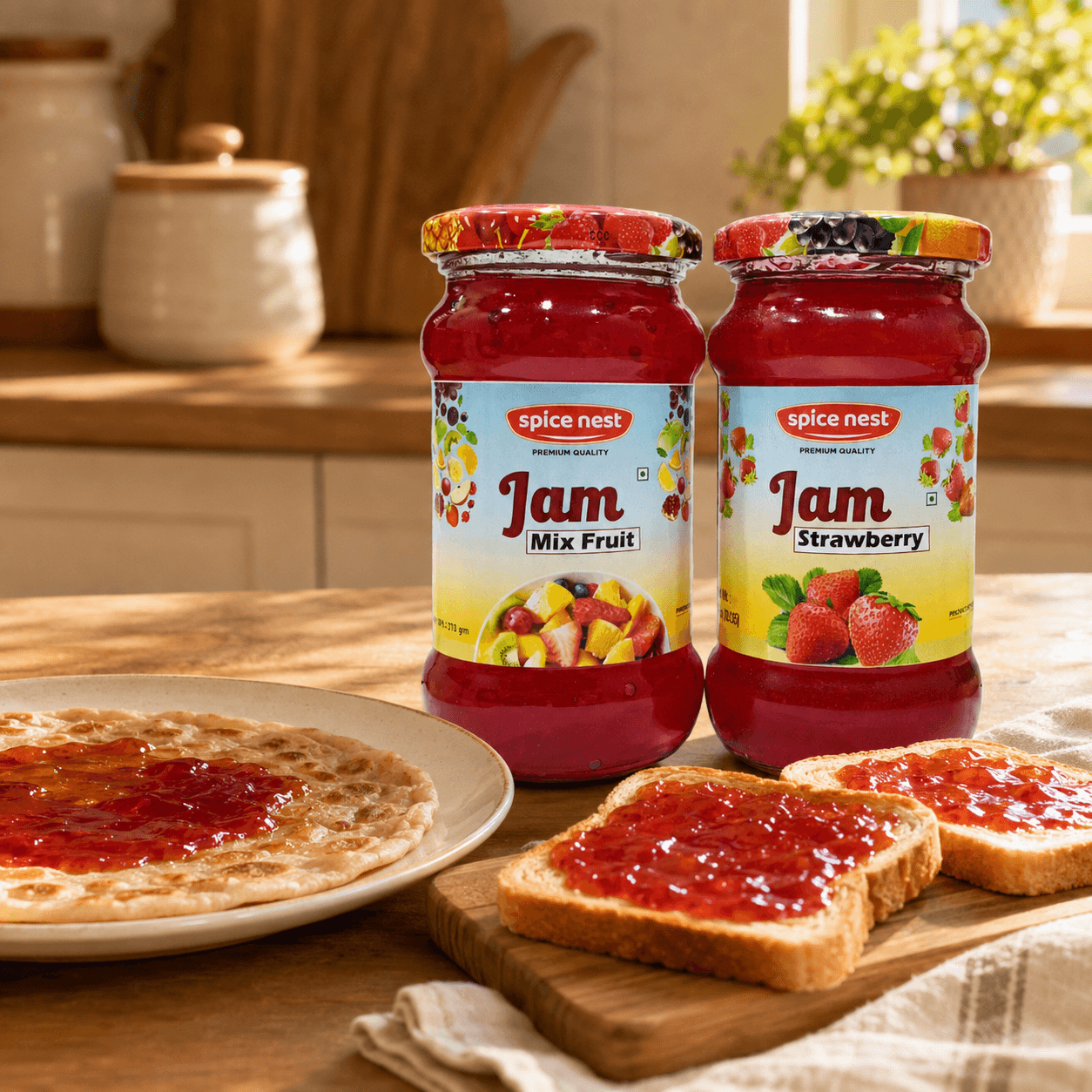 Spice Nest premium fruit jam combo with natural mixed fruit and strawberry spread