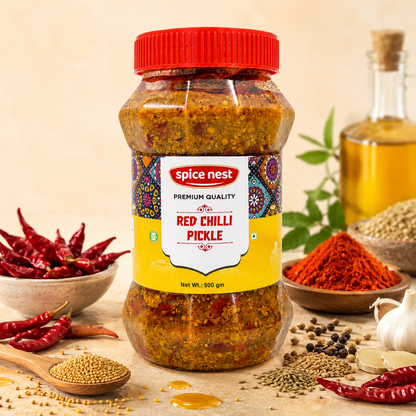 Spice Nest Hot Red Chilli Pickle 200g, 500g, 1kg — Lal Mirch ka Achar, Authentic Andhra Taste and Indian Style