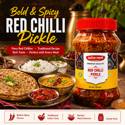 Spice Nest Hot Red Chilli Pickle 200g, 500g, 1kg — Lal Mirch ka Achar, Authentic Andhra Taste and Indian Style