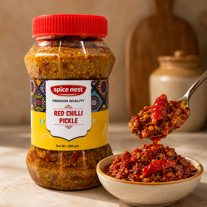 Spice Nest Hot Red Chilli Pickle 200g, 500g, 1kg — Lal Mirch ka Achar, Authentic Andhra Taste and Indian Style